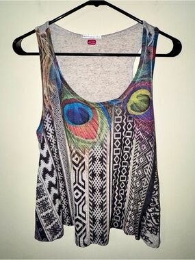 Equipe Peacock Feather Geometric Print Tank Top
